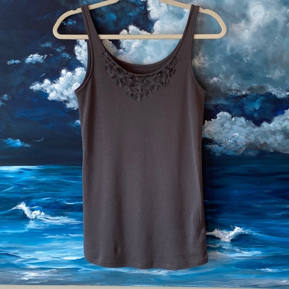 Eileen Fisher Organic Cotton Embellished Grey Tank - Picture 2 of 6